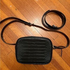 Ela Black Croc Embossed Belt Bag